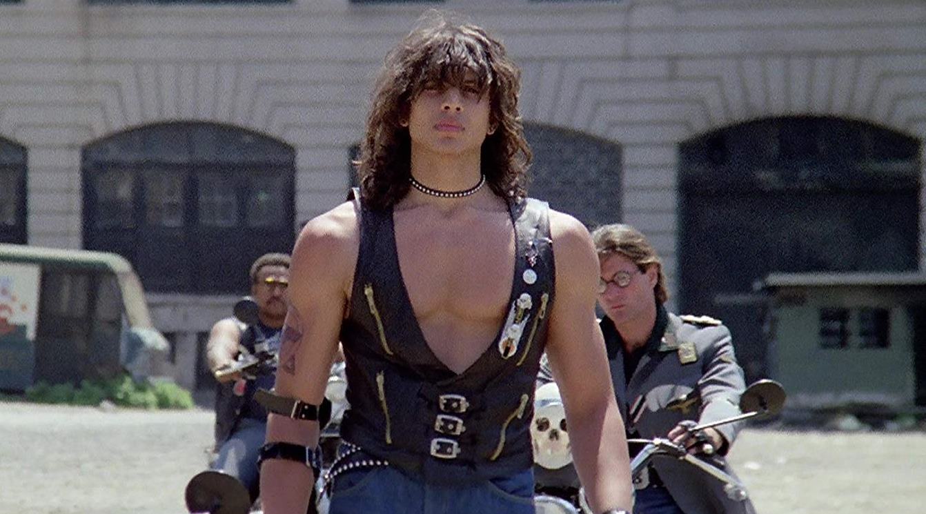 Gang leader Trash (Mark Gregory) in the ruins of New York in 1990: The Bronx Warriors (1982)