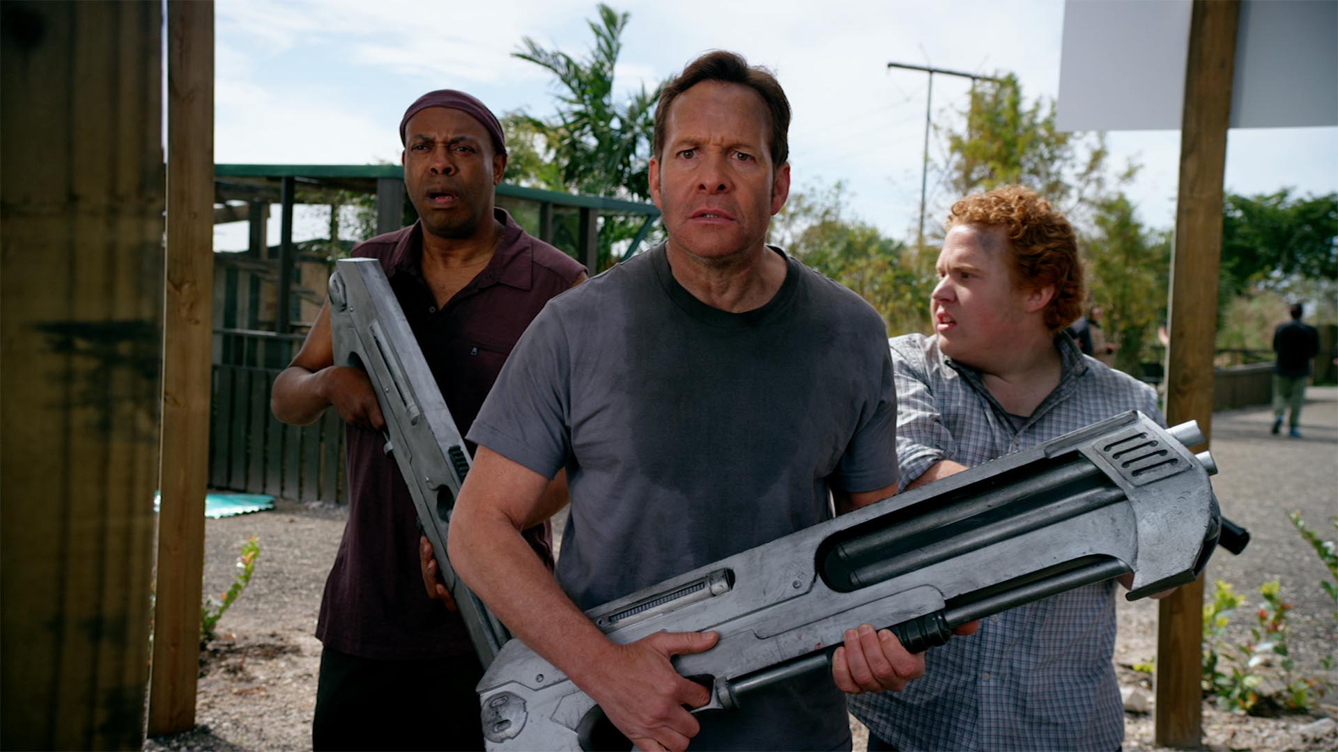 Back in action (l to r) Michael Winslow, Steve Guttenberg, Jimmy Bellinger in 2 Lava 2 Lantula (2016)