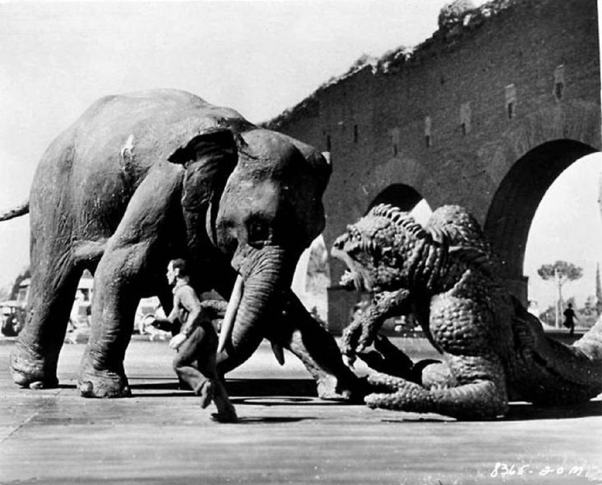 The Ymir battles an elephant in 20 Million Miles to Earth (1957)