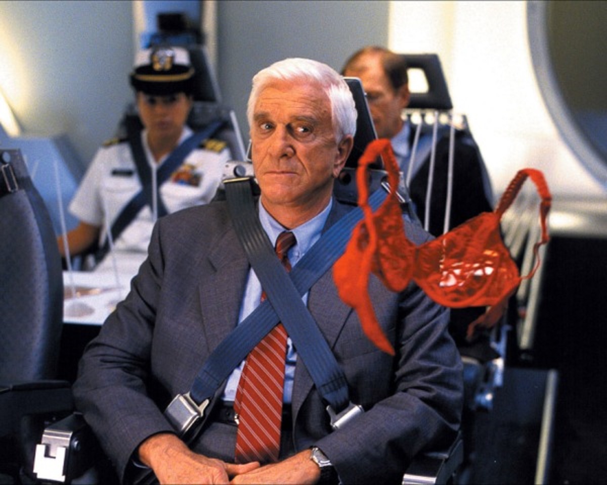 Leslie Nielsen in zero gravity in 2001: A Space Travesty (2000)