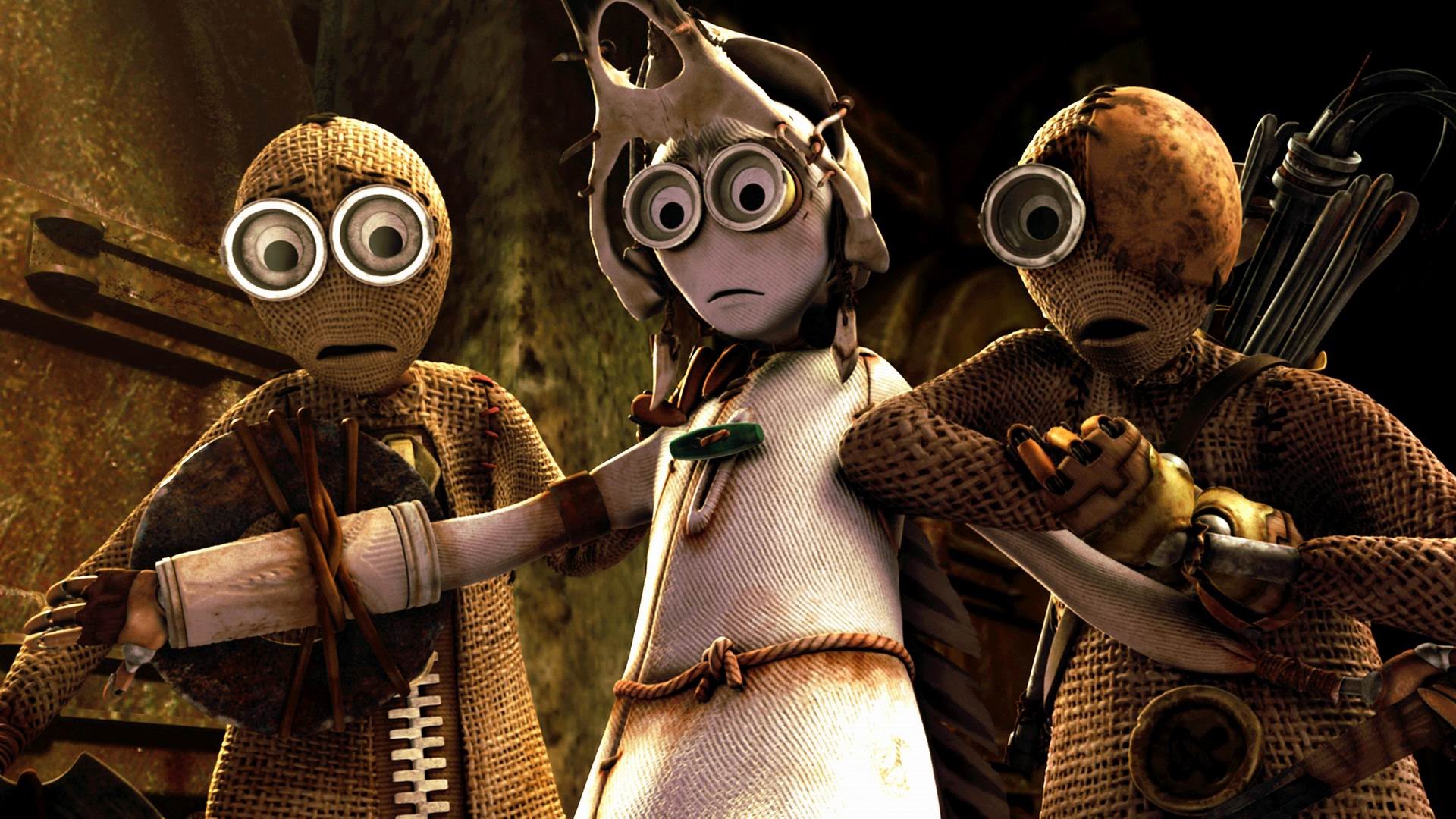 (l to r) 9 (voiced by Elijah Wood), 7 (voiced by Jennifer Connelly) and 5 (voiced by John C. Reilly) in 9 (2009)