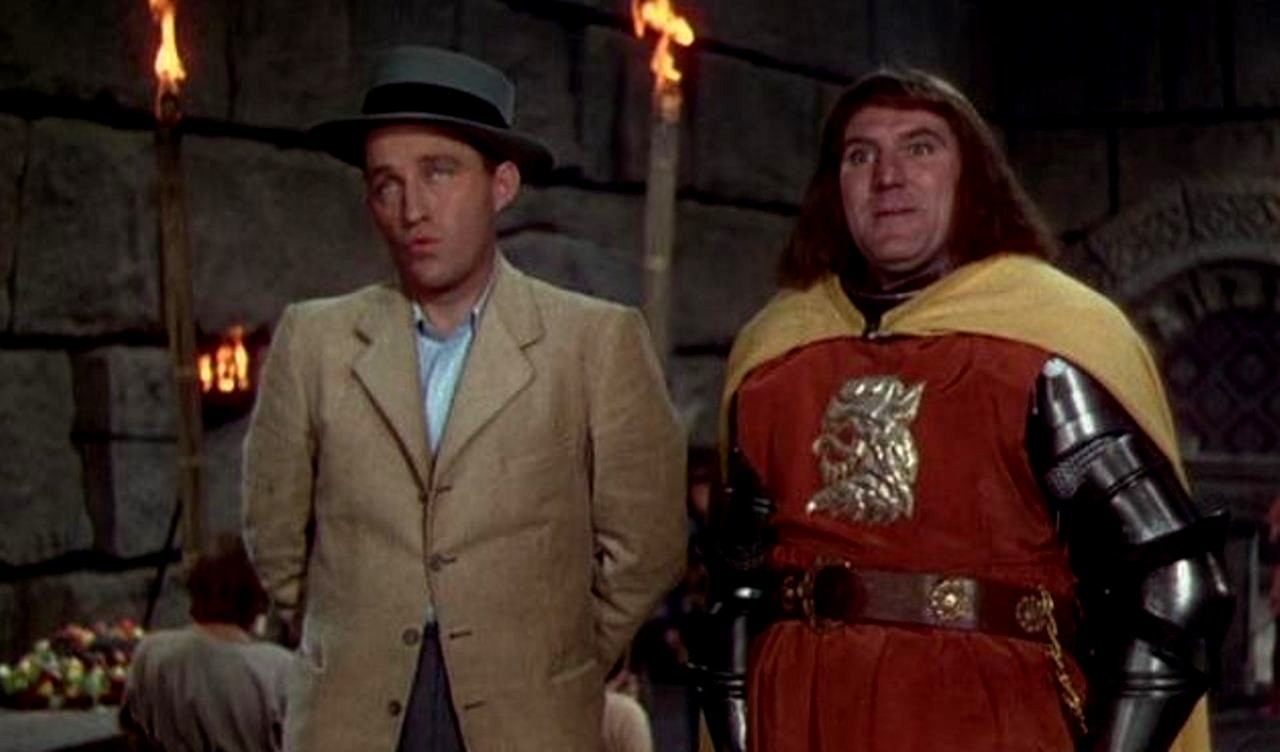 Bing Crosby as Hank Martin, a modern man thrown back to Camelot, and William Bendix as Sir Sagramore in A Connecticut Yankee in King Arthur's Court (1949)