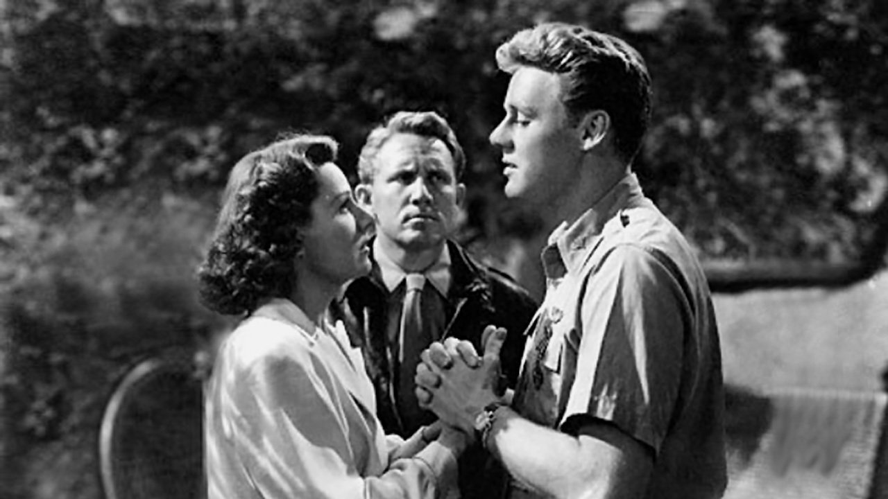 Guardian angel Spencer Tracy looks on as Van Johnson woos his girl Irene Dunne in A Guy Named Joe (1943)