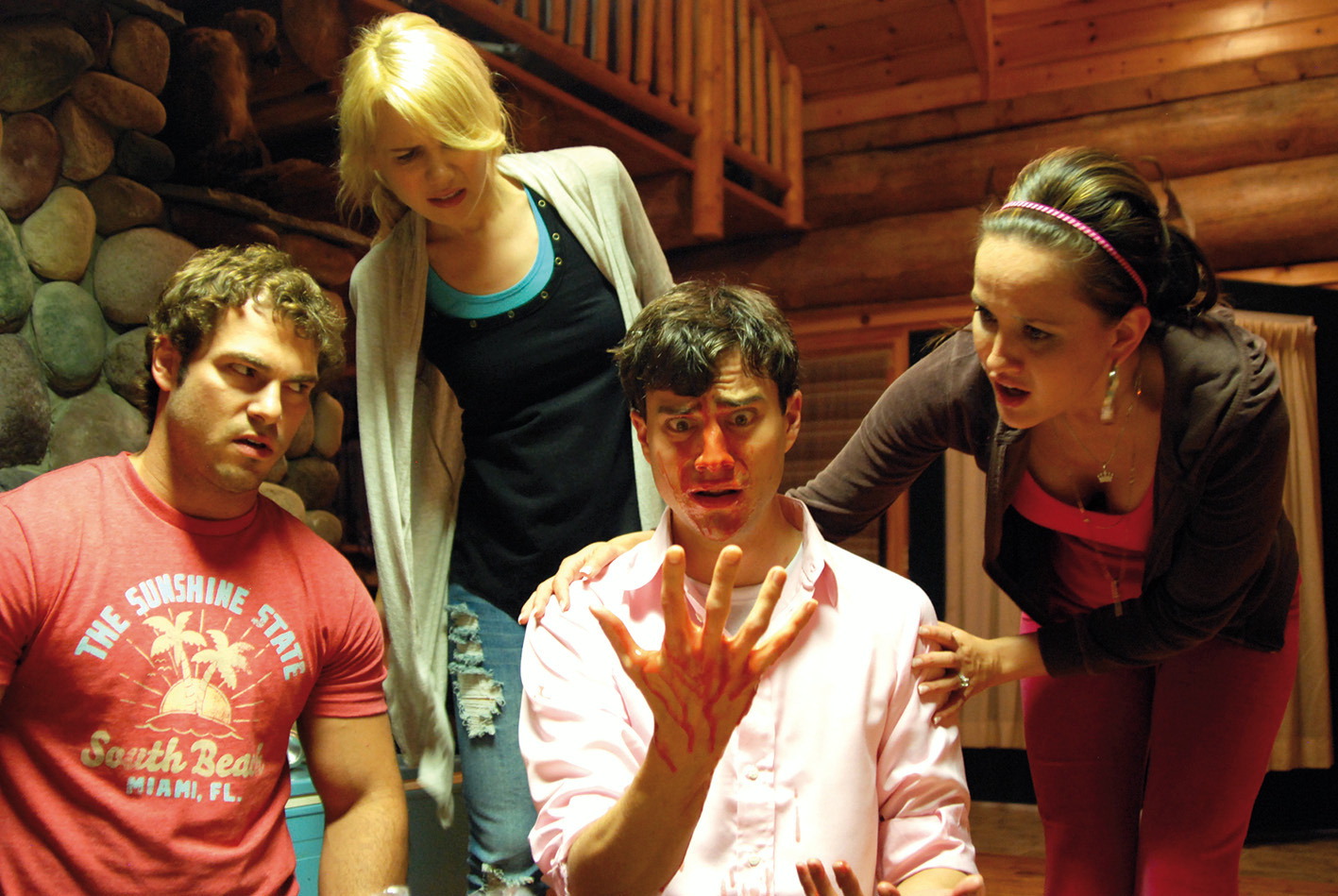 Best friend Shawn Roberts, sister Kristen Hager, the zombie infected groom Kristopher Turner and the fiancee Crystal Lowe in A Little Bit Zombie (2012)