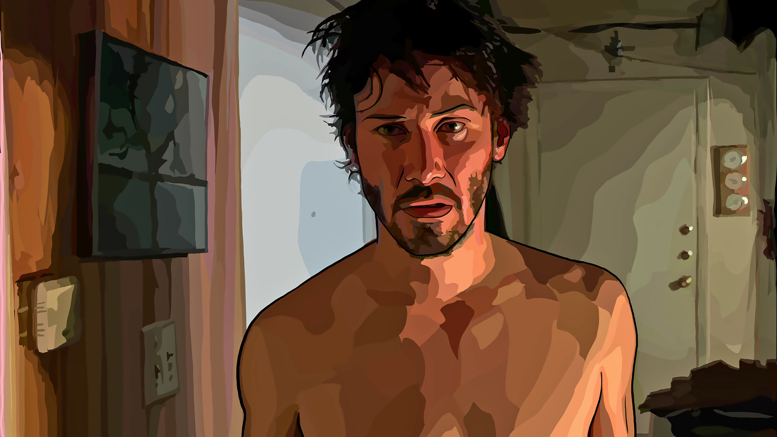 An animated Keanu Reeves in A Scanner Darkly (2006)