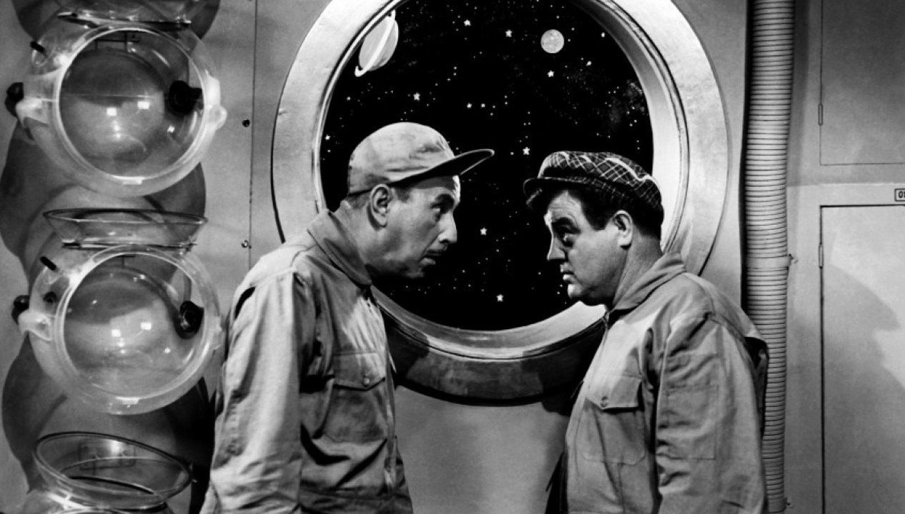 Bud Abbott and Lou Costello in space in Abbott and Costello Go to Mars (1953)