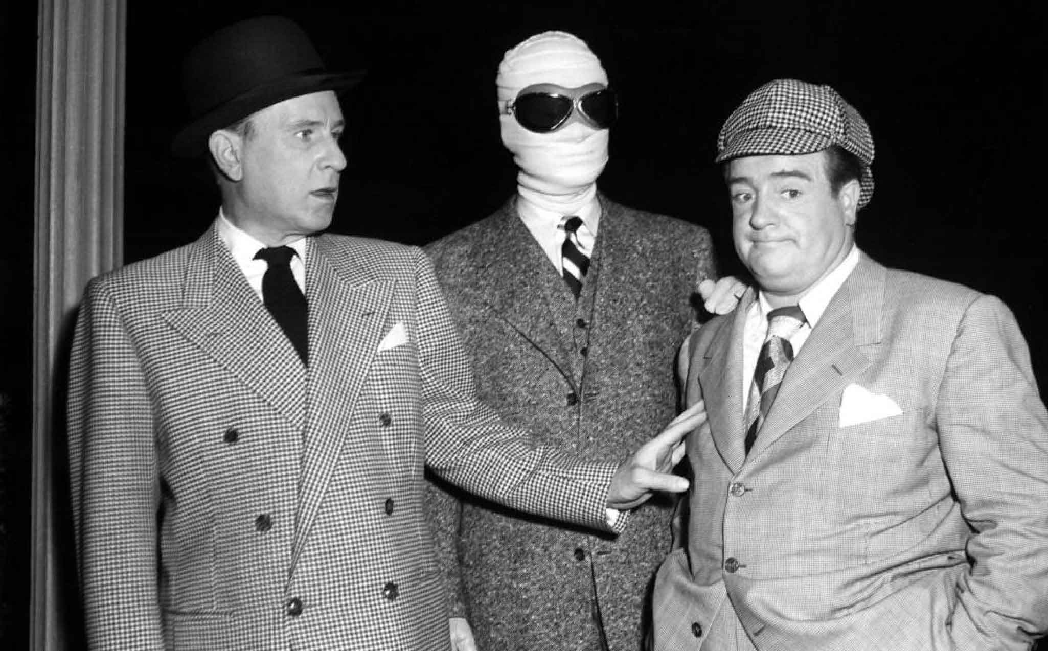 (l to r) Bud Abbott, The Invisible Man (Arthur Franz) and Lou Costello in Abbott and Costello Meet the Invisible Man (1951)