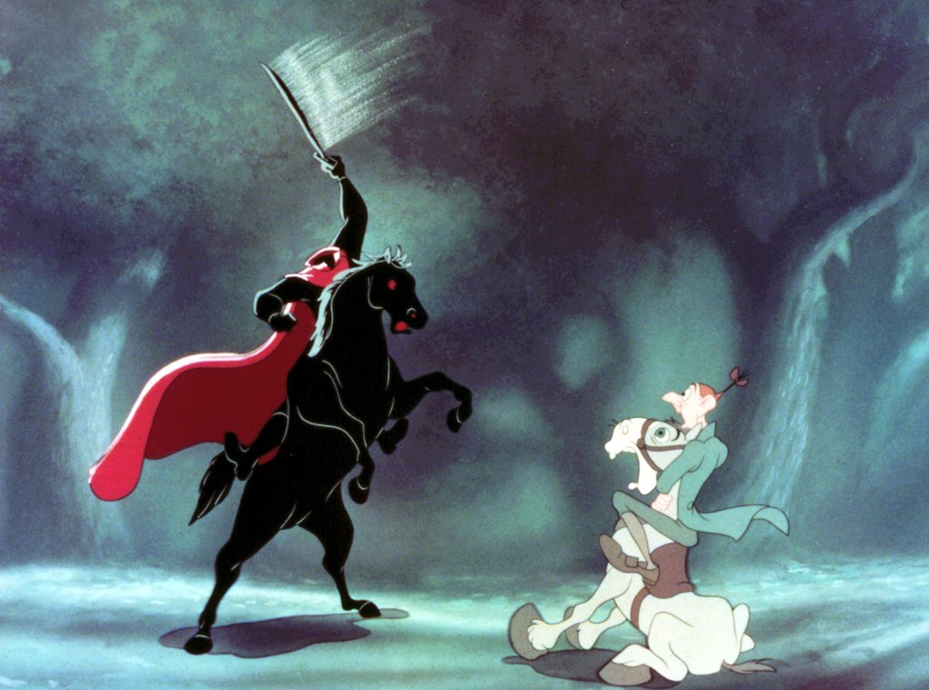 Ichabod Crane encounters the Headless Horseman of The Adventures of Ichabod and Mr. Toad (1949)