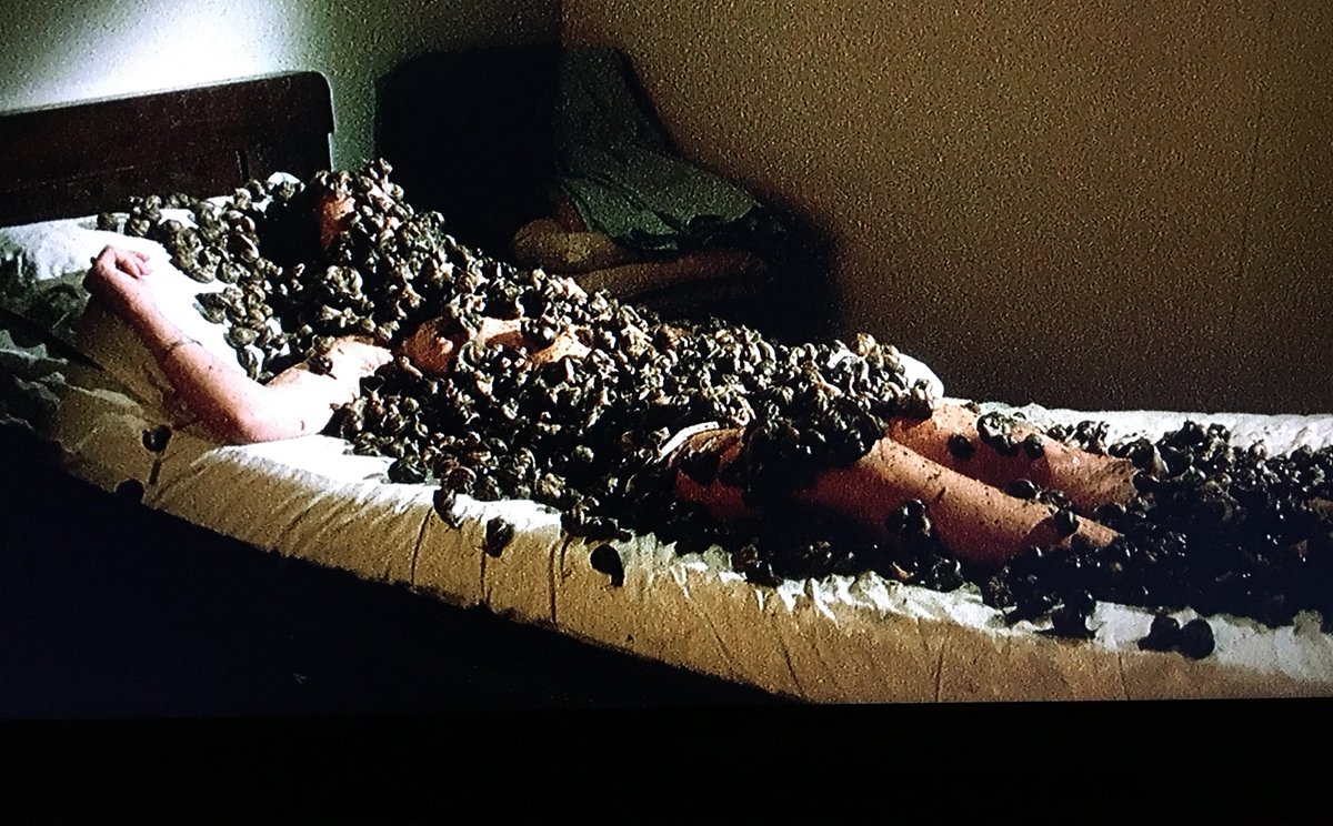 Kathi Wise wakes up covered in snails in Aenigma (1987)