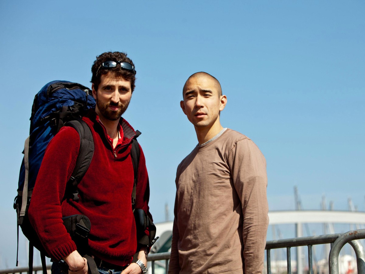 Best friends (and the film's co-directors) (l to r) Clif Prowse and Derek Lee on a backpacking tour of Europe in Afflicted (2013)