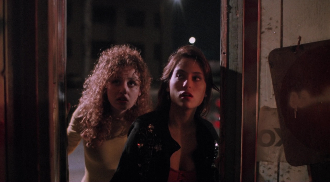 (l to r) Monique Salcido and Judie Aronson seek refuge in the A Night on the Town episode of After Midnight (1989)