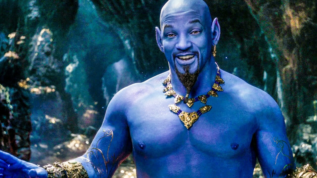 Will Smith steps into Robin Williams' shoes as the live-action equivalent of the genie in Aladdin (2019)