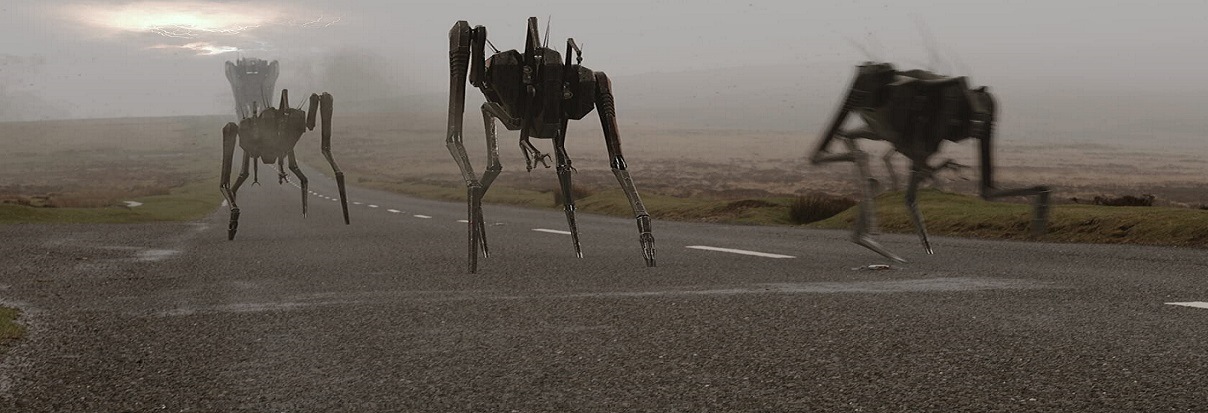 Invading alien robots in Alien Outbreak (2020)