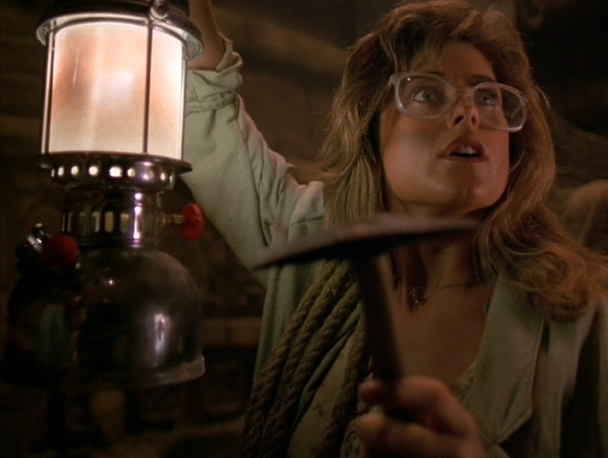 Wanda Saknussemn (Kathy Ireland), a nerdy L.A. waitress, goes exploring underground in Alien from L.A. (1988)