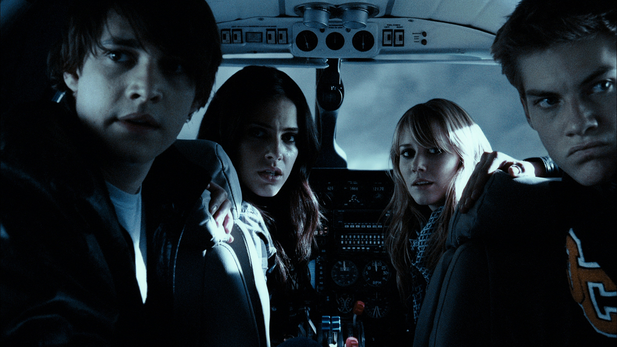 Aboard the plane - (l to r0 Ryan Donowho, Jessica Lowndes, Julianna Guill and Jake Weary in Altitude (2010)