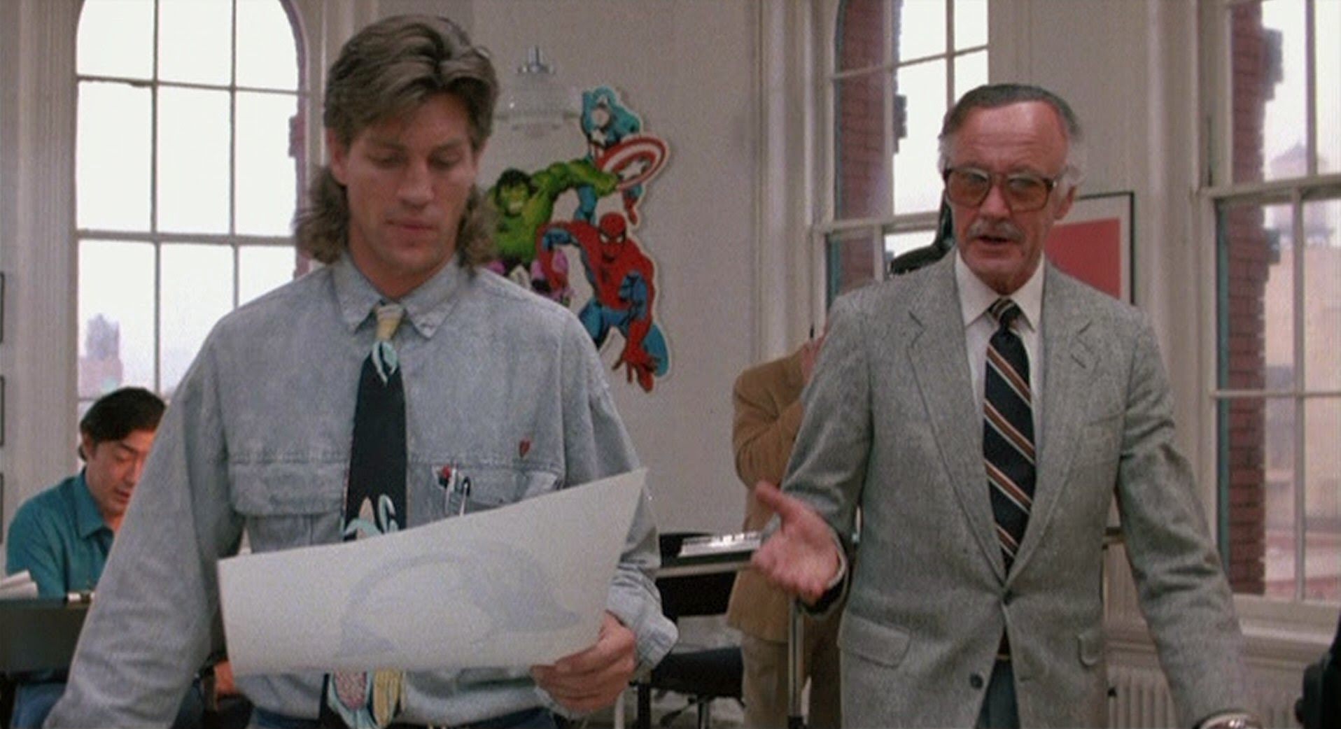 (l to r) comic-book artist Eric Roberts and a cameo from Marvel Comics' Stan Lee in The Ambulance (1990)