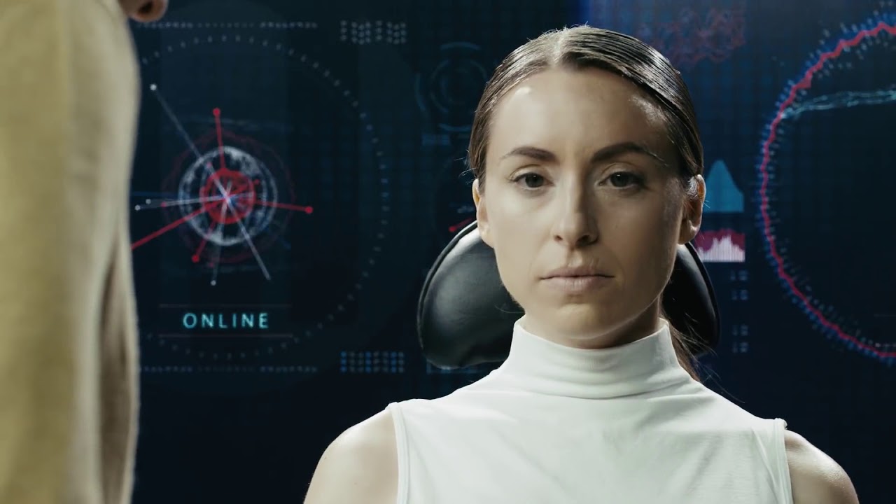 Amelia (Angela Billman) uploaded into her android body in Amelia 2.0 (2017)