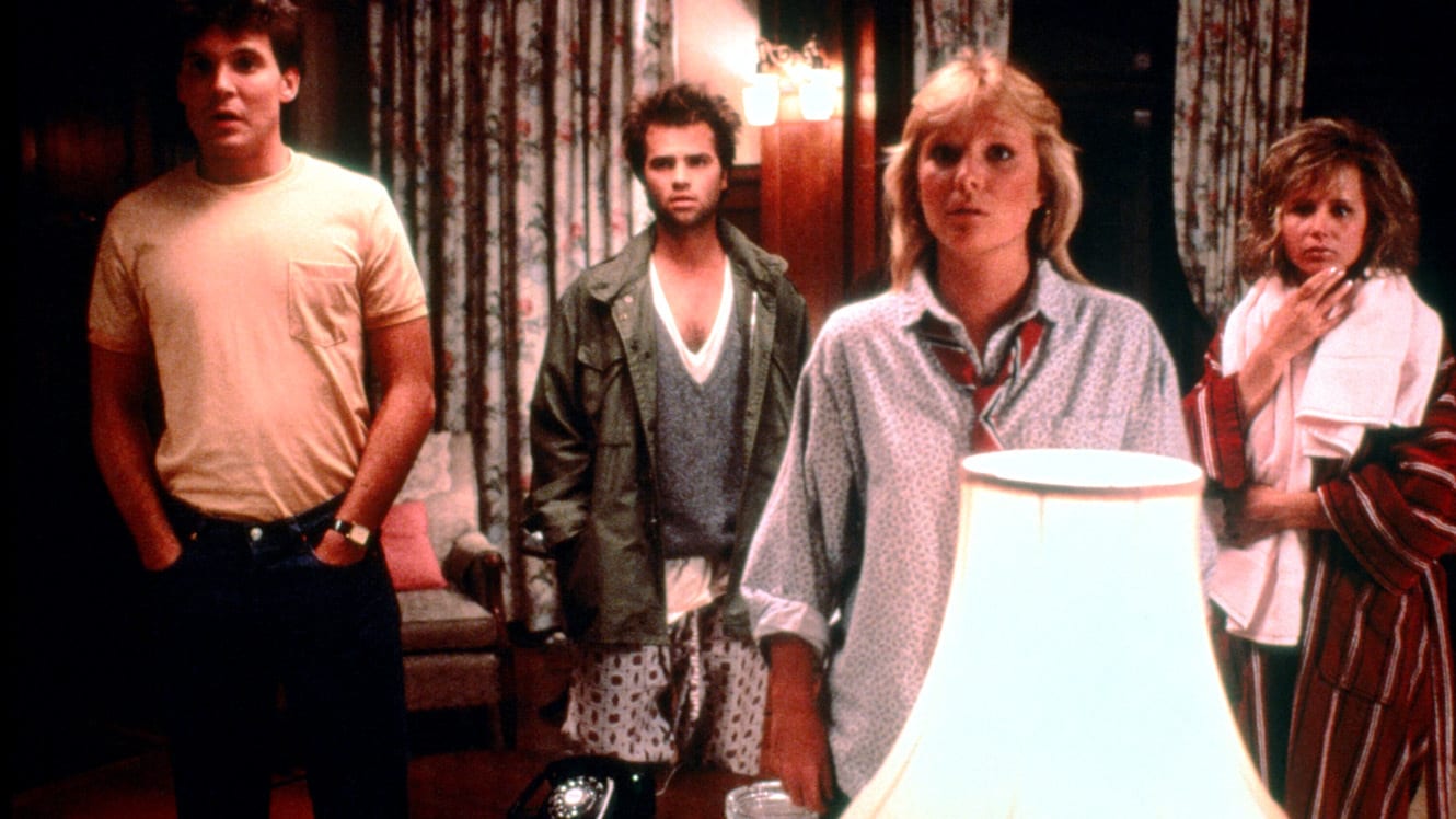 (l to r) Jay Baker, Clayton Rohner, Amy Steel and Deborah Goodrich in April Fool's Day (1986)