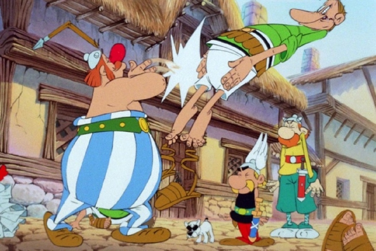 Asterix and Obelix make their way through Britain in Asterix in Britain (1986)