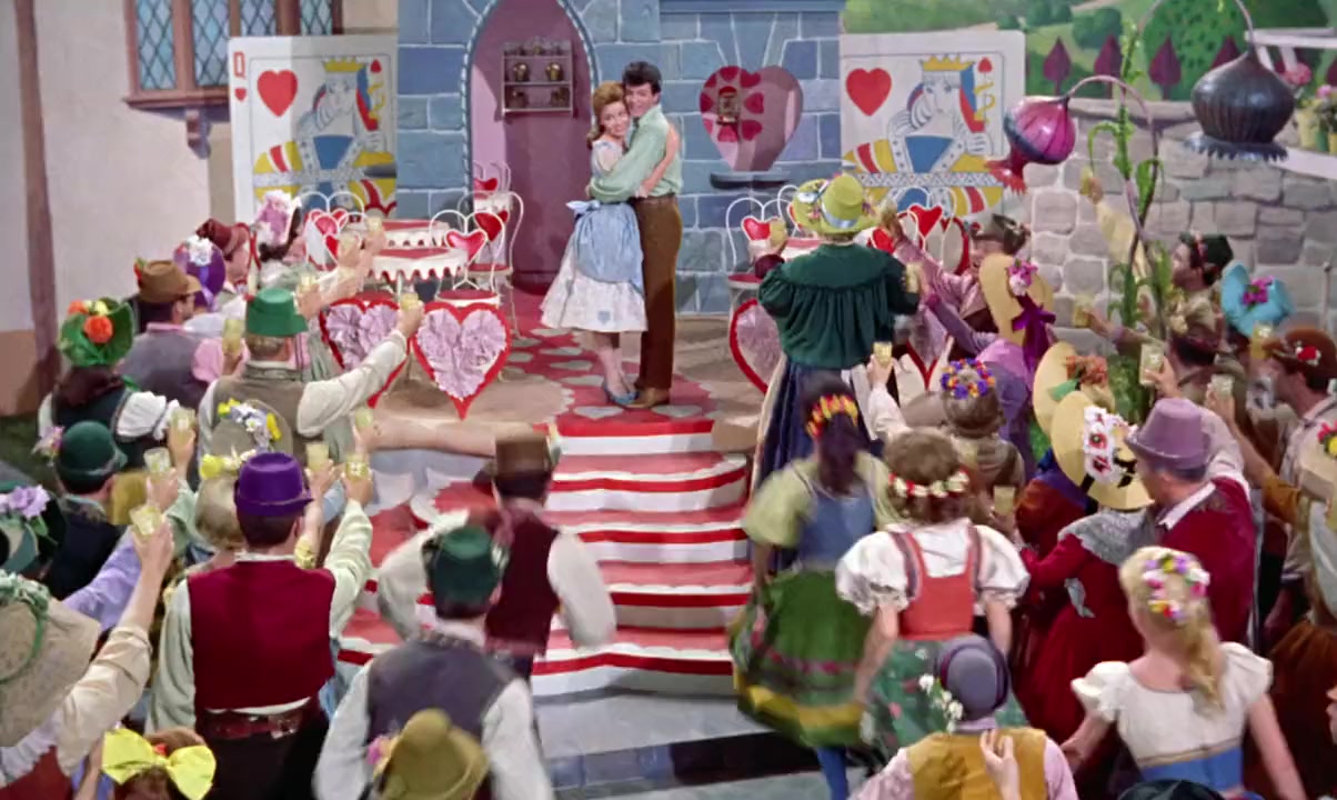 Mary Quite Contrary (Annette Funicello) and Tom Piper (Tommy Sands) among the denizens of Toyland in Babes in Toyland (1961)