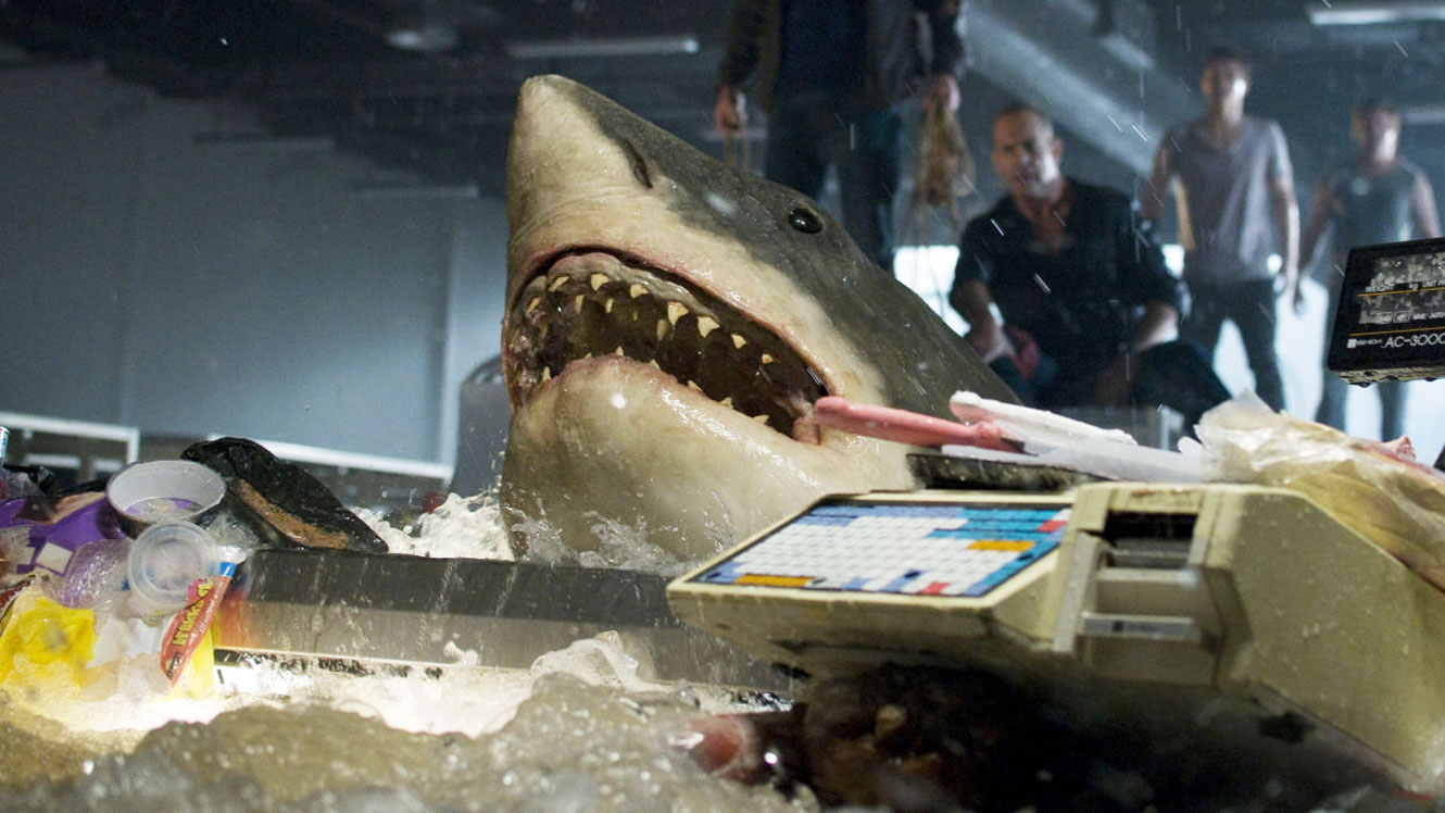 The shark attempts to pass through checkout in Bait (2012)