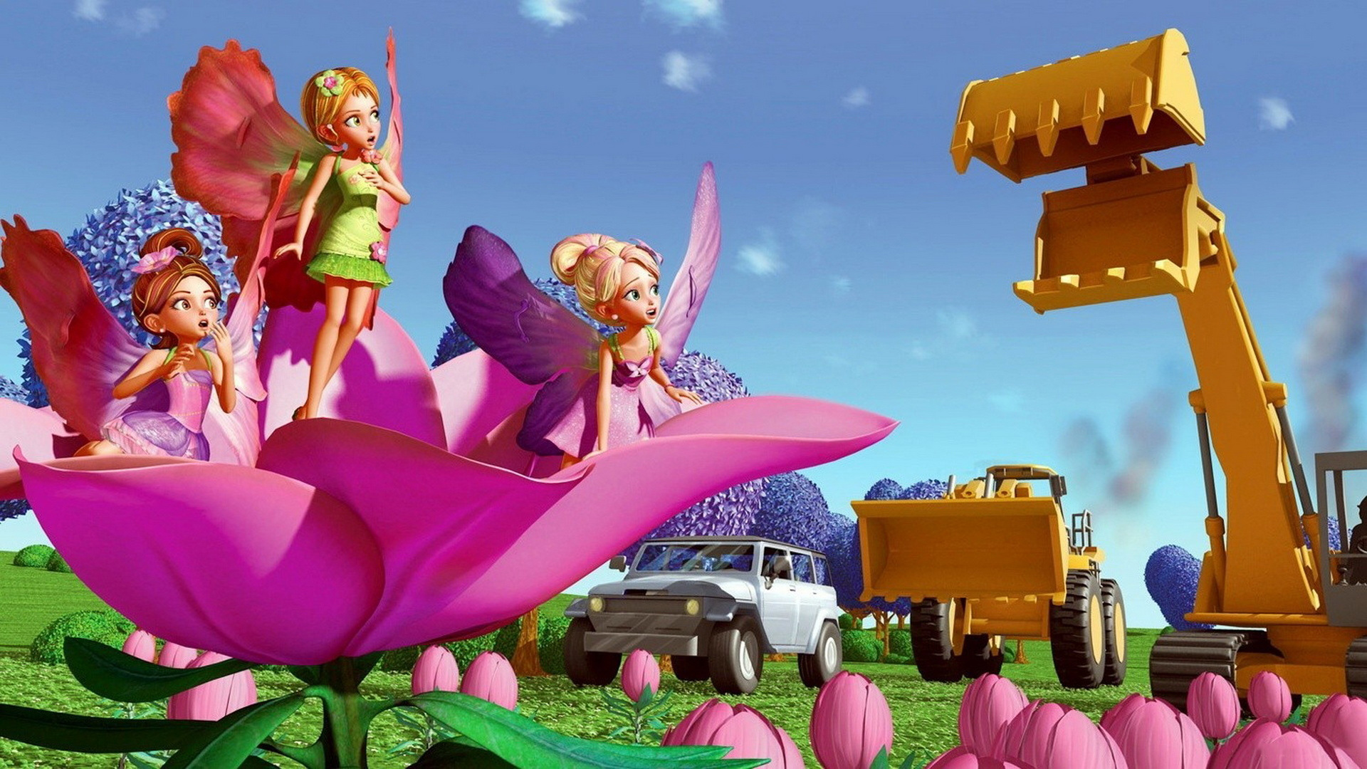 Thumbelina and his Twillerbee friends try to stop development in Barbie Presents Thumbelina (2009)