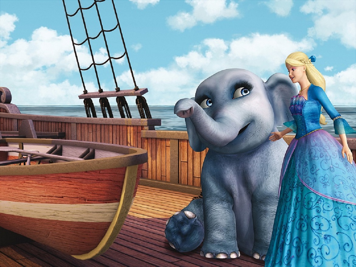 Barbie as the desert island castaway Ro and her elephant Tika in Barbie as The Island Princess (2007)