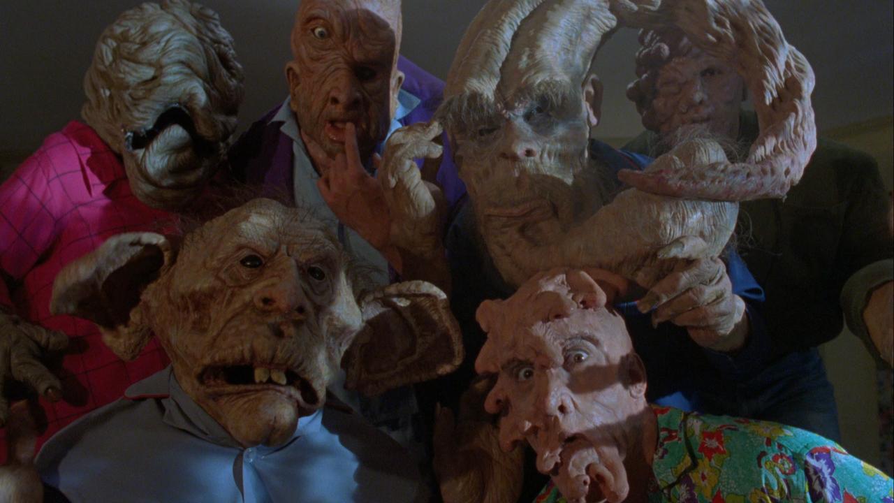 Various denizens of Granny Ruth's House of Freaks in Basket Case 2 (1990)