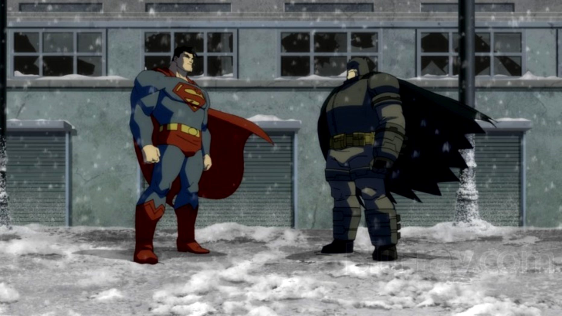 Showdown between Superman and Batman in Batman The Dark Knight Returns Part II (2013)