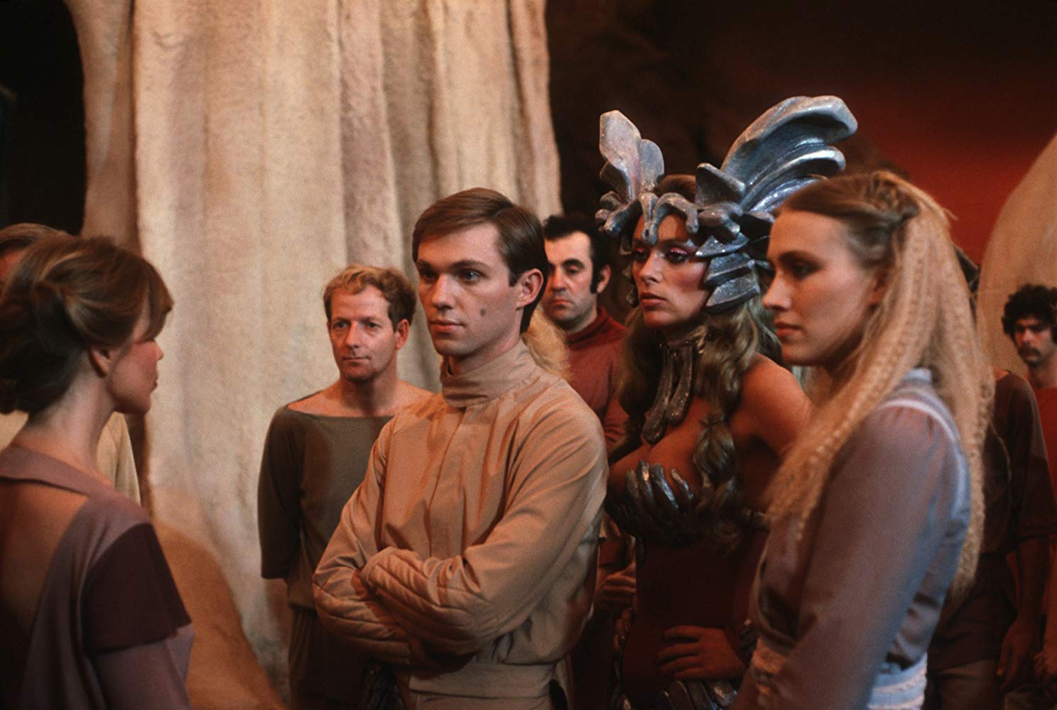 (l to r in centre) Shad (Richard Thomas), St Exmin the Valkyrie (Sybil Danning) and Naniela (Darlanne Fluegel) in Battle Beyond the Stars (1980)