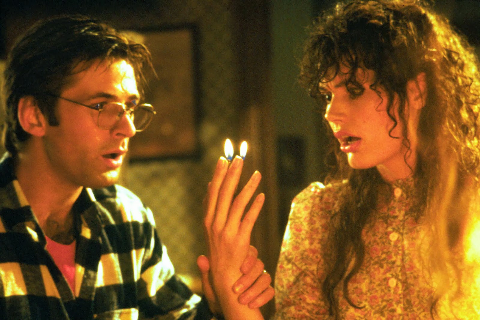 Husband and wife Adam and Barbara Maitland (Adam Baldwin and Geena Davis) who find themselves in the afterlife in Beetlejuice (1988)