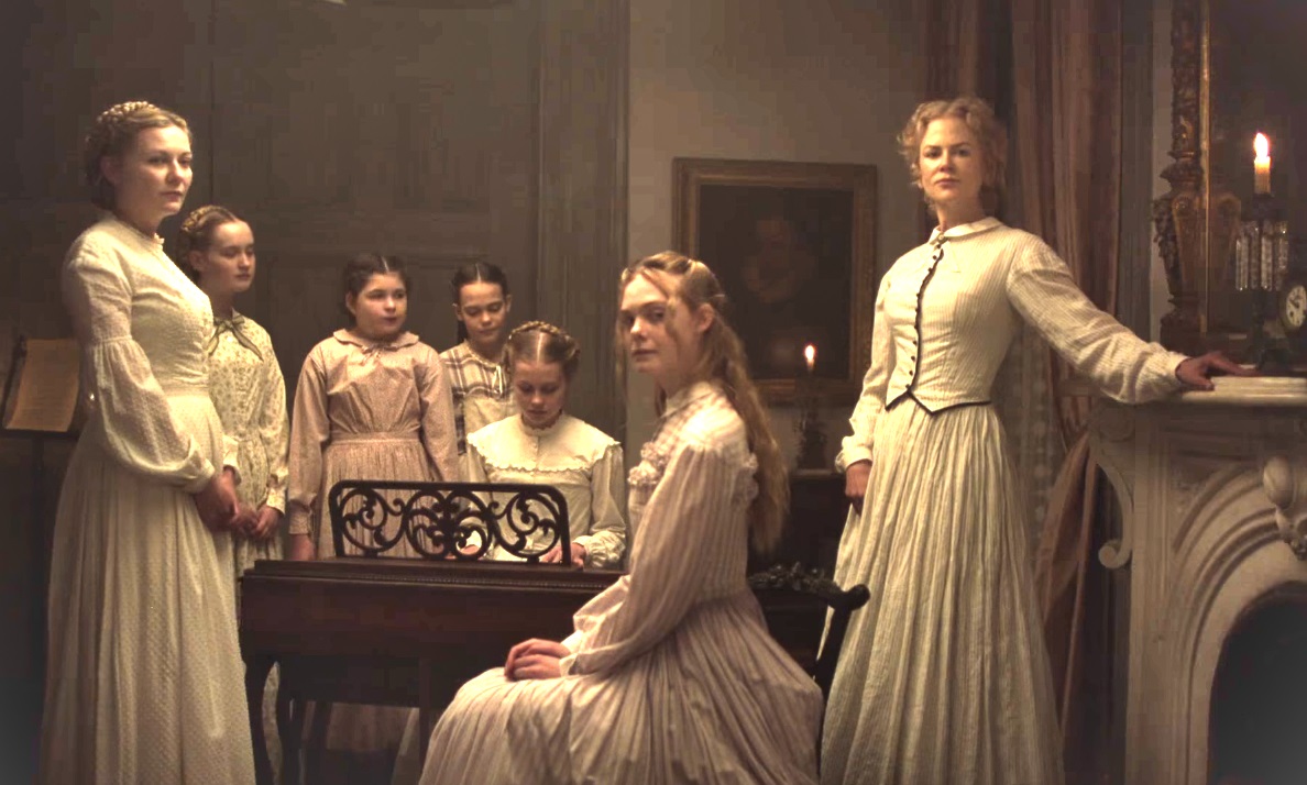 The girls of the Farnsworth Seminary - (l to r front) Kirsten Dunst, Elle Fanning and headmistress Nicole Kidman in The Beguiled (2017)