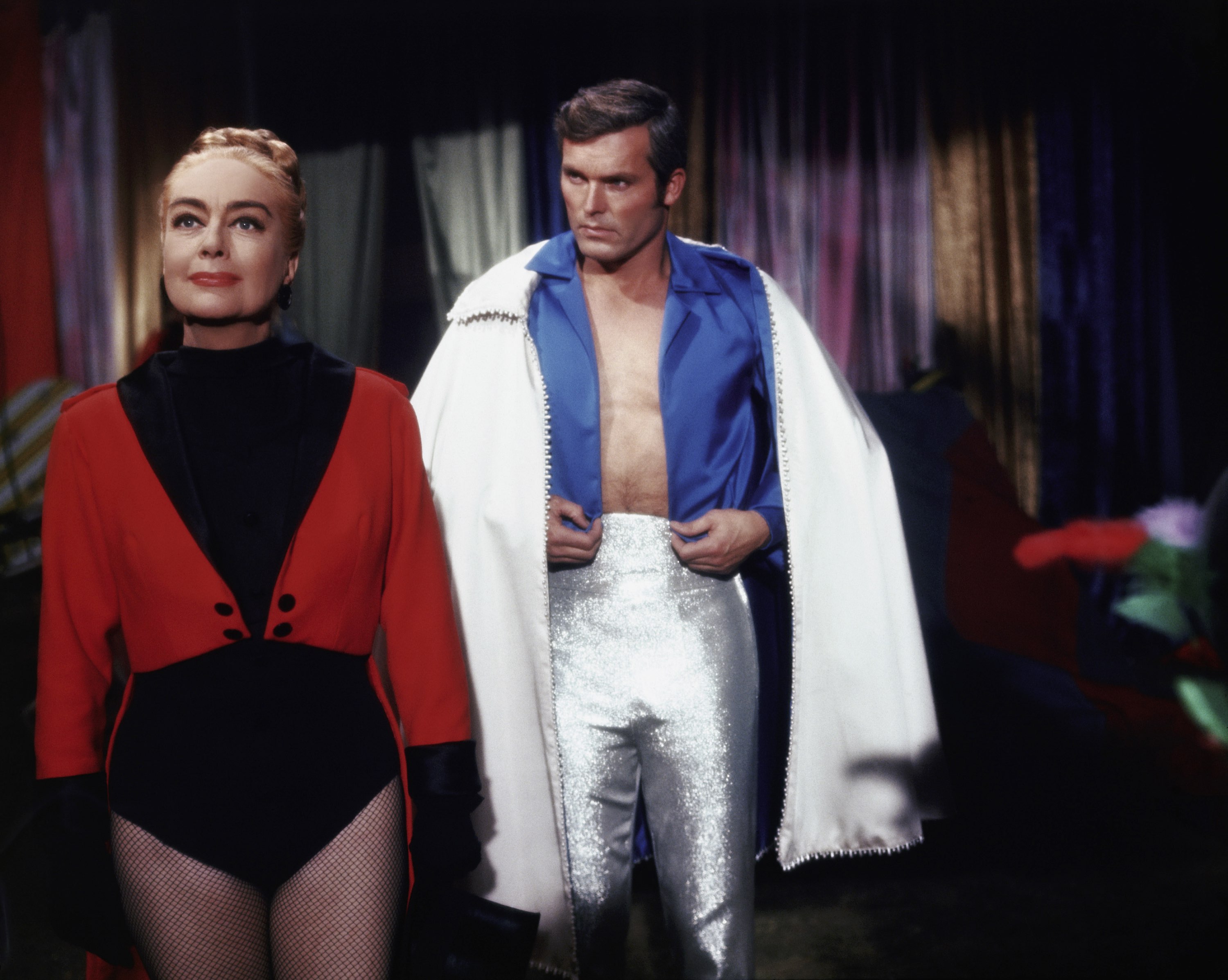 Circus owner Joan Crawford and her trapeze artist lover Ty Hardin in Berserk (1967)