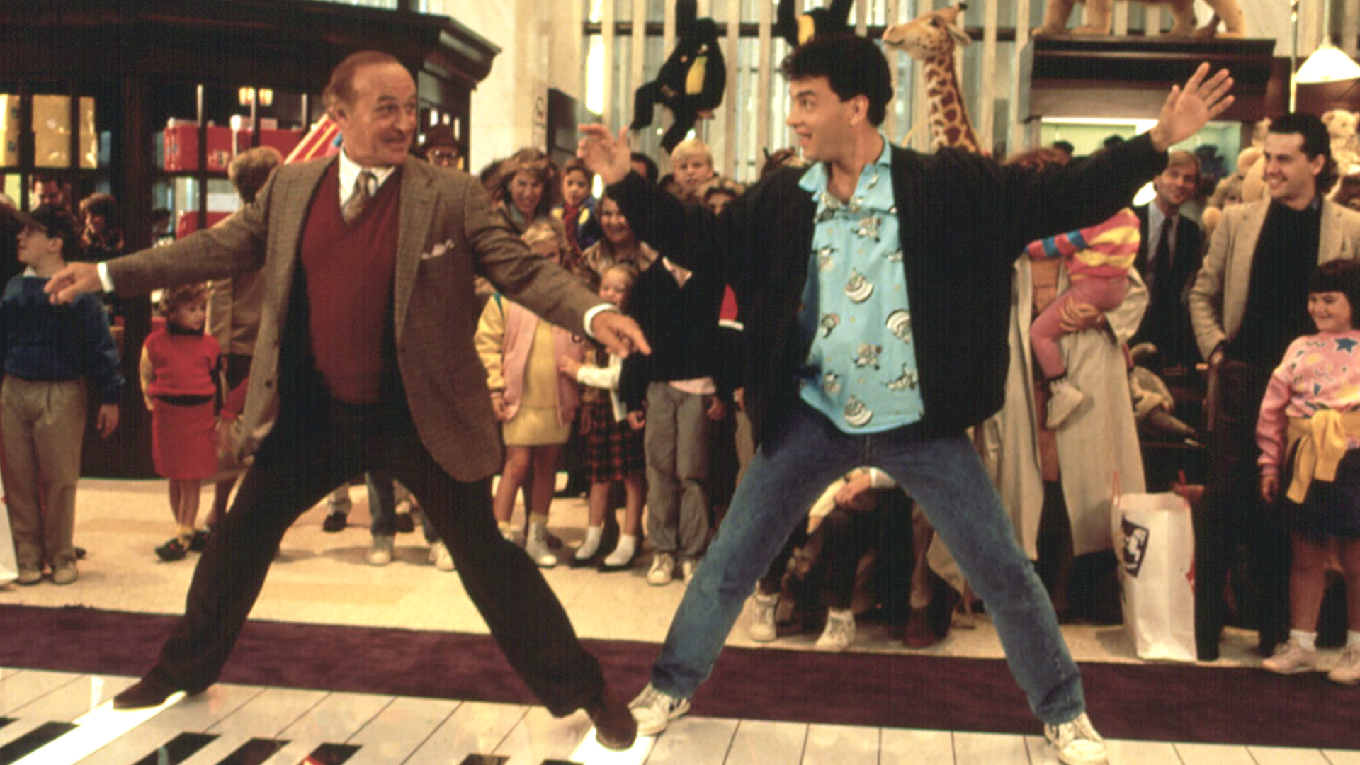 Robert Loggia and Tom Hanks go dancing on the giant keyboard in Big (1988)