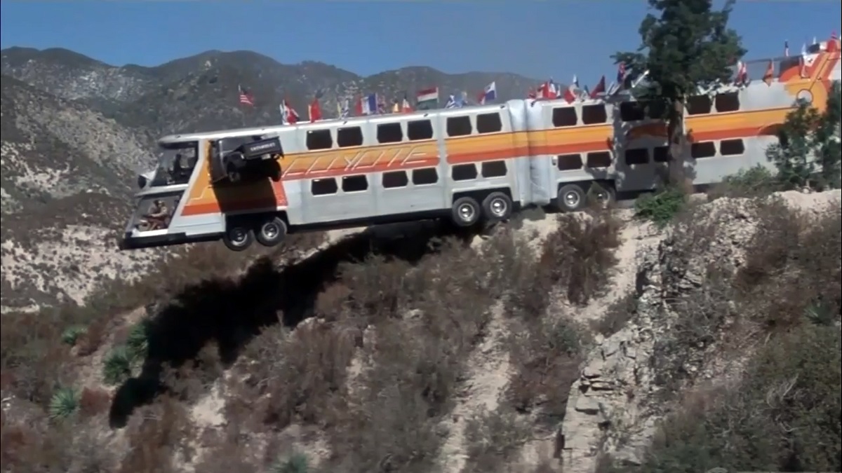 The Cyclops perched on the side of a cliff in The Big Bus (1976)