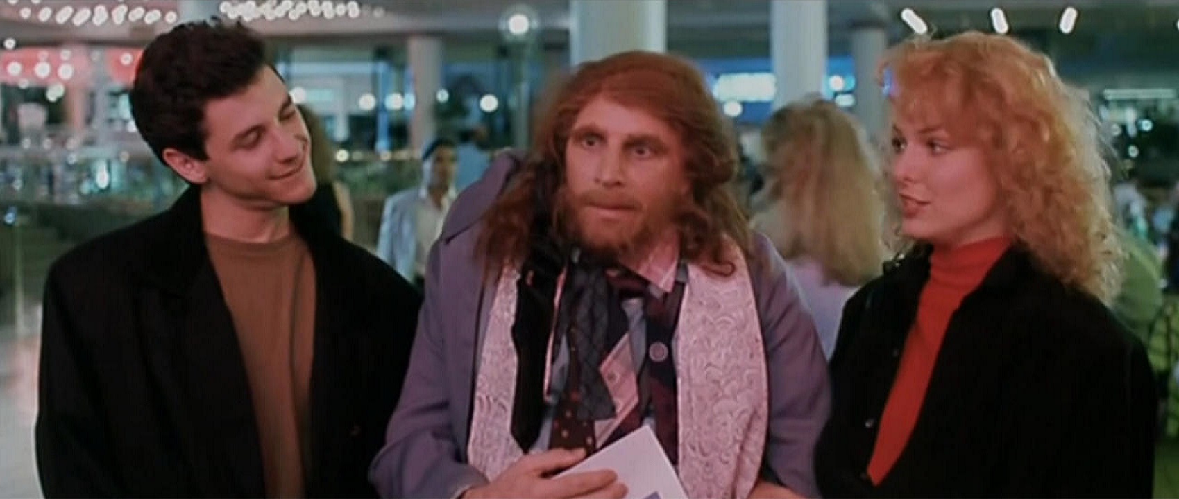 (l to r) Corey Parker, Allan Katz as Bob Maloogaloogaloogaloogalooga and Melora Hardin in Big Man on Campus (1986)