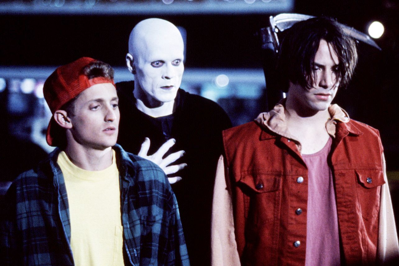 (l to r) Bill (Alexander Winter), The Grim Reaper (William Sadler) and Ted (Keanu Reeves) in Bill and Ted's Bogus Journey (1991)