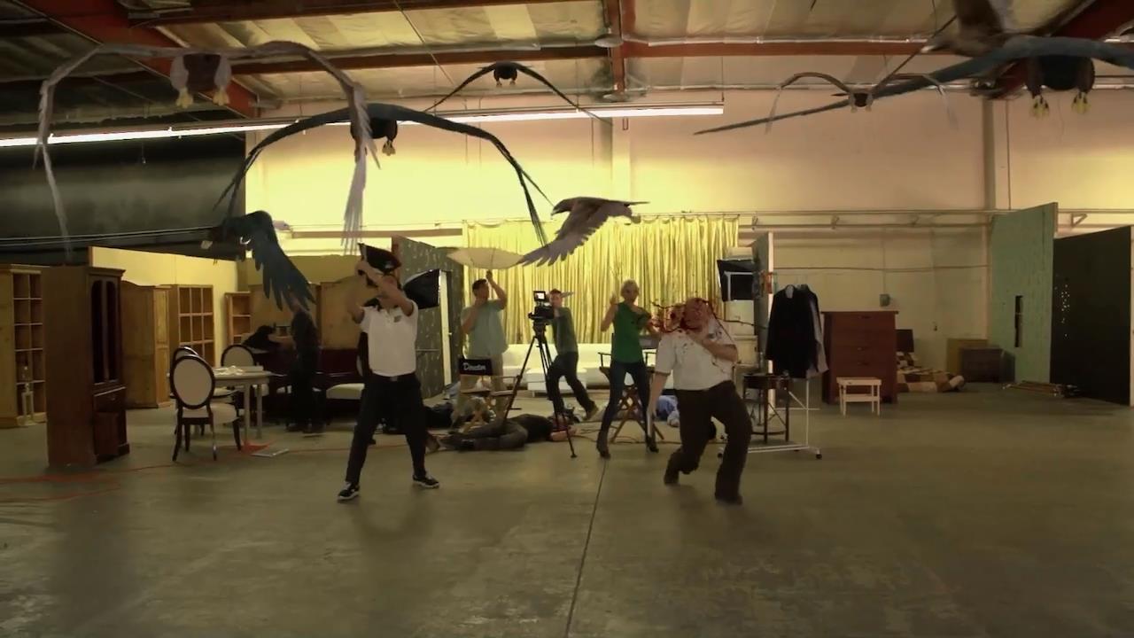 Bird attack on a film set in Birdemic 2: The Resurrection (2013)