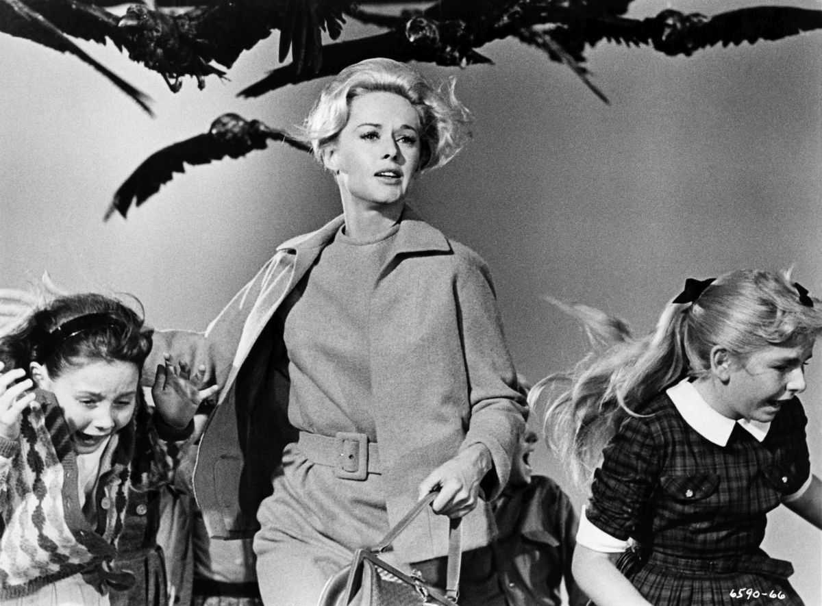 Tippi Hedren and children under attack in The Birds (1963)