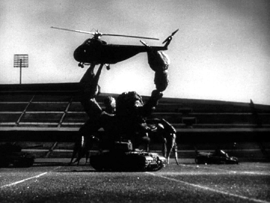 Giant scorpion vs tanks and helicopter in The Black Scorpion (1957)