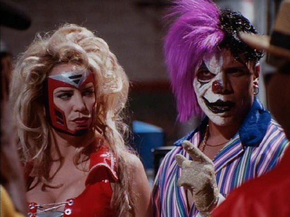 Dr Ursula Undershaft aka Aftershock (Sherrie Rose) and The Gangster Prankster (Stoney Jackson) in Black Scorpion: Ground Zero (1996)