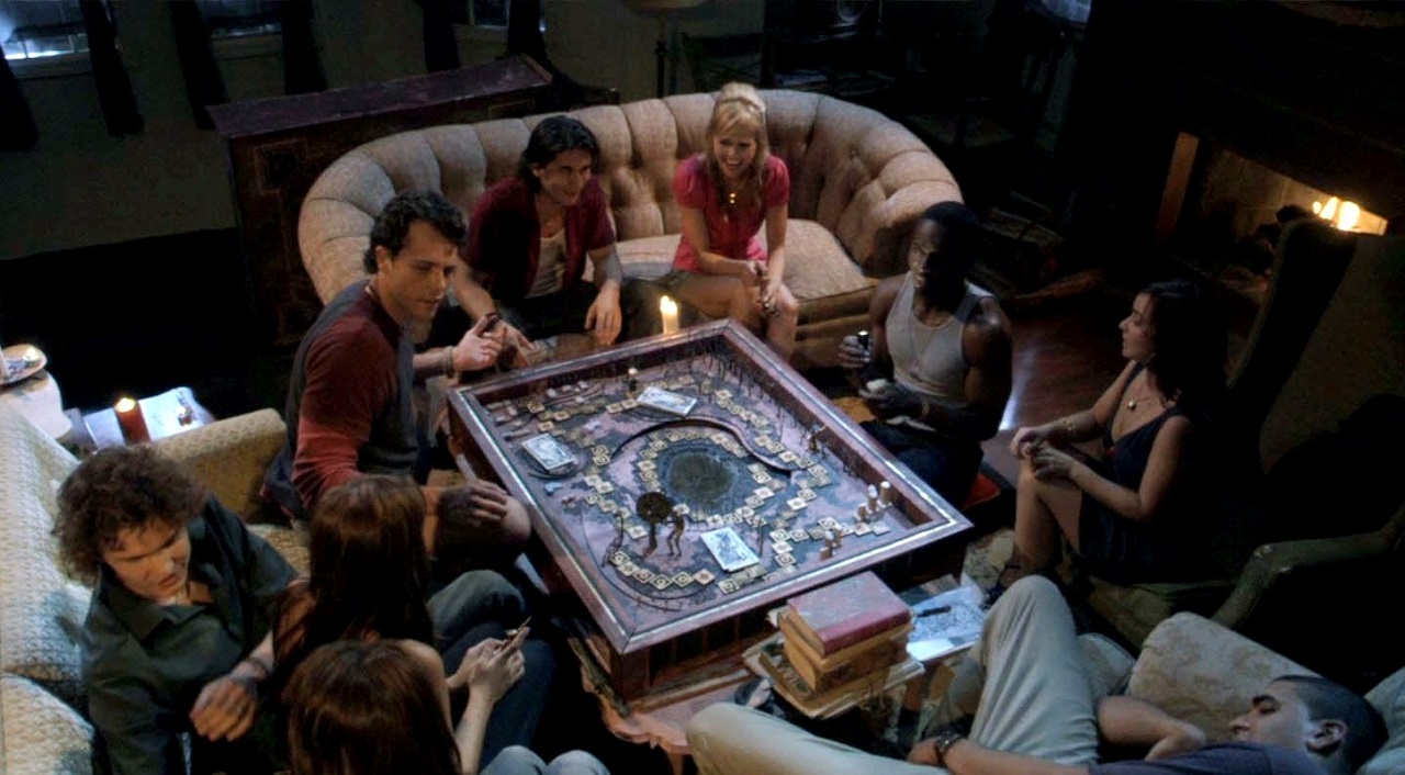 The friends gathered around the boardgame - Arcadiy Golubovich, Nick Mennell, James Duval, Mircea Monroe, Walker Howard, Danielle Harris in The Black Waters of Echo's Pond (2009)