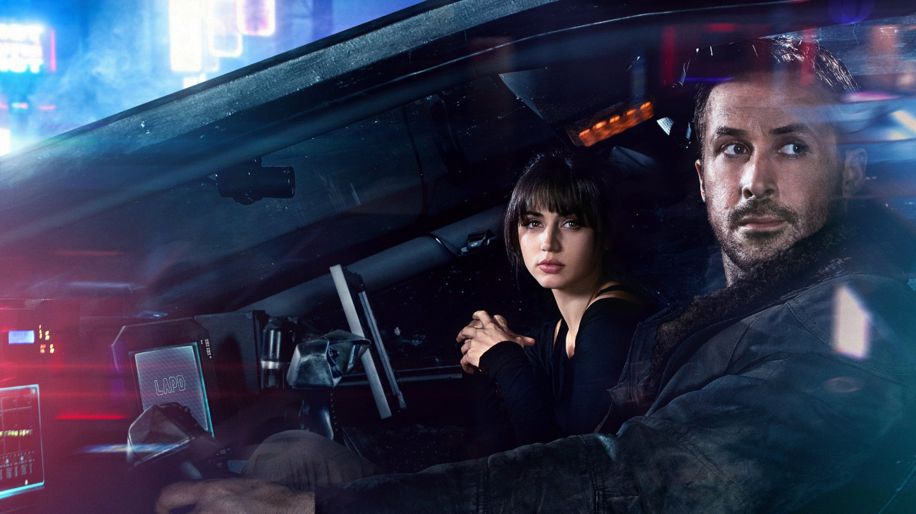 Ryan Gosling as the blade runner K, along with Ana de Armas as his holographic companion Joi in Blade Runner 2049 (2017)