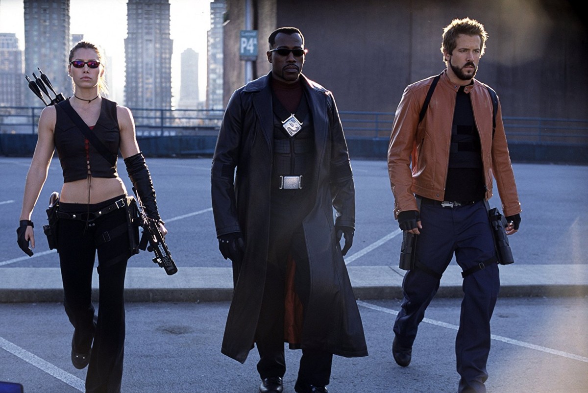 Abigail Whistler (Jessica Biel), Blade (Wesley Snipes) and Hannibal King (Ryan Reynolds) in Blade Trinity (2004)