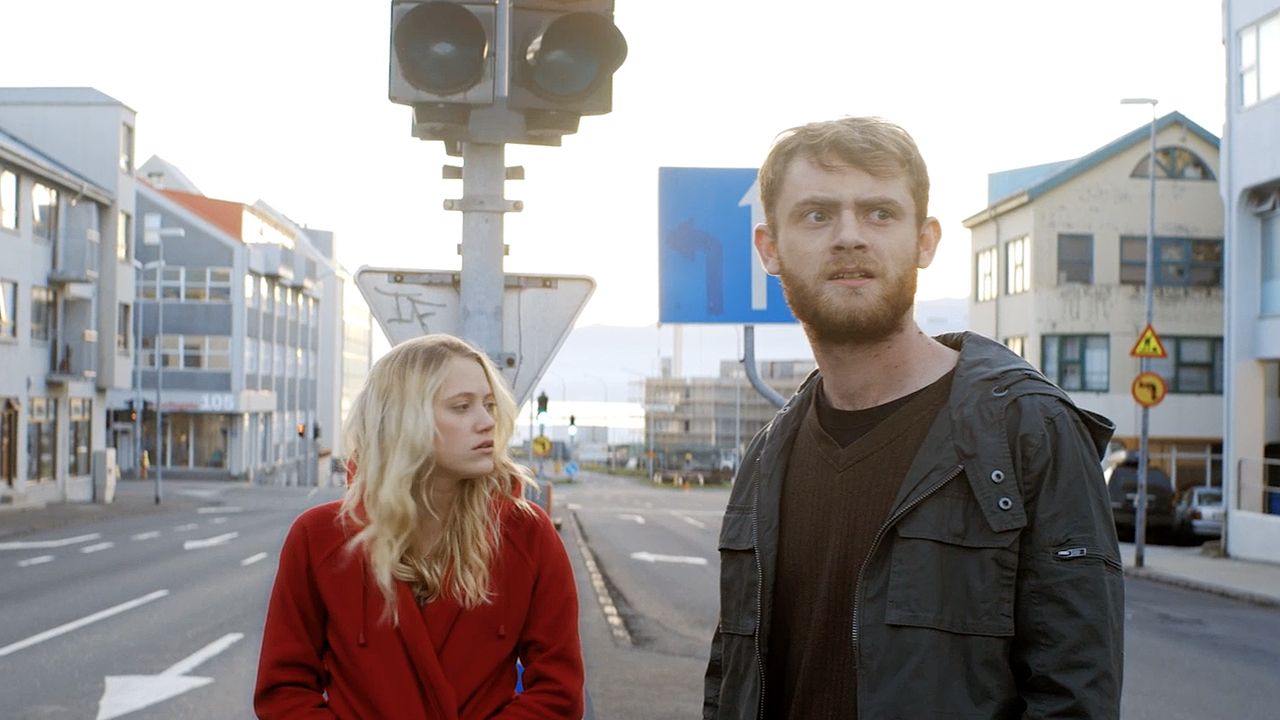 Maika Monroe, Matt O'Leary in an inexplicably deserted Iceland in Bokeh (2017)