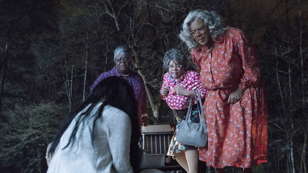 Bam (Cassi Davis), Hattie (Patrice Lovely) and Madea (Tyler Perry) encounter the ghost girl in Boo! 2 A Madea Halloween (2017)