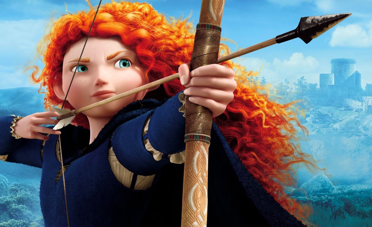 Merida (voice by Kelly Macdonald), Pixar's first female-led protagonist in Brave (2012)