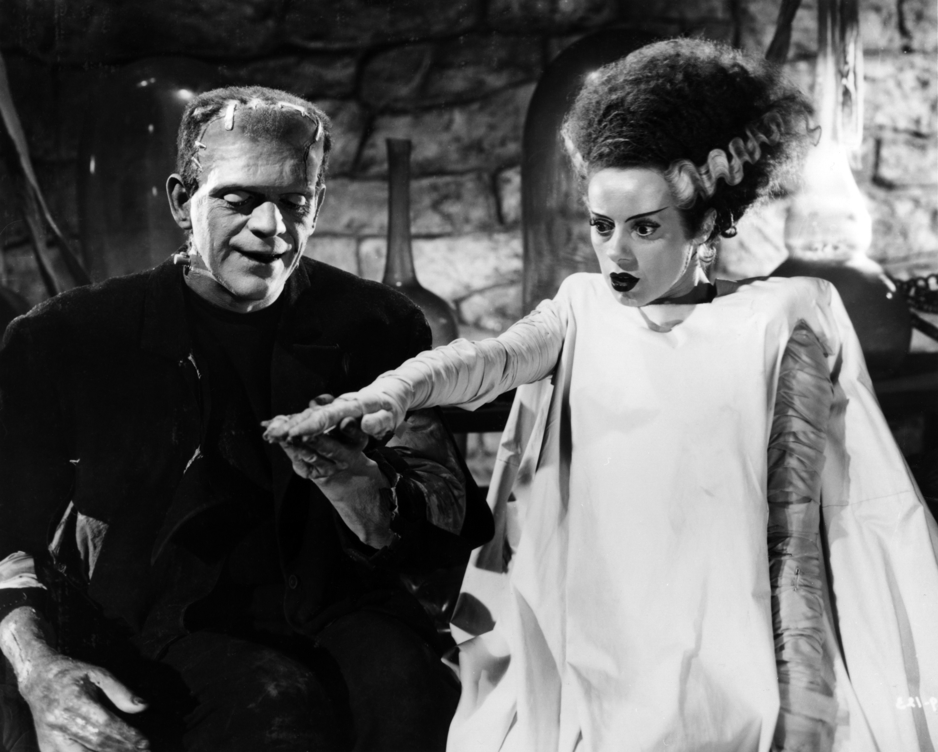 The Monster (Boris Karloff) and the Bride (Elsa Lanchester) in Bride of Frankenstein (1935)