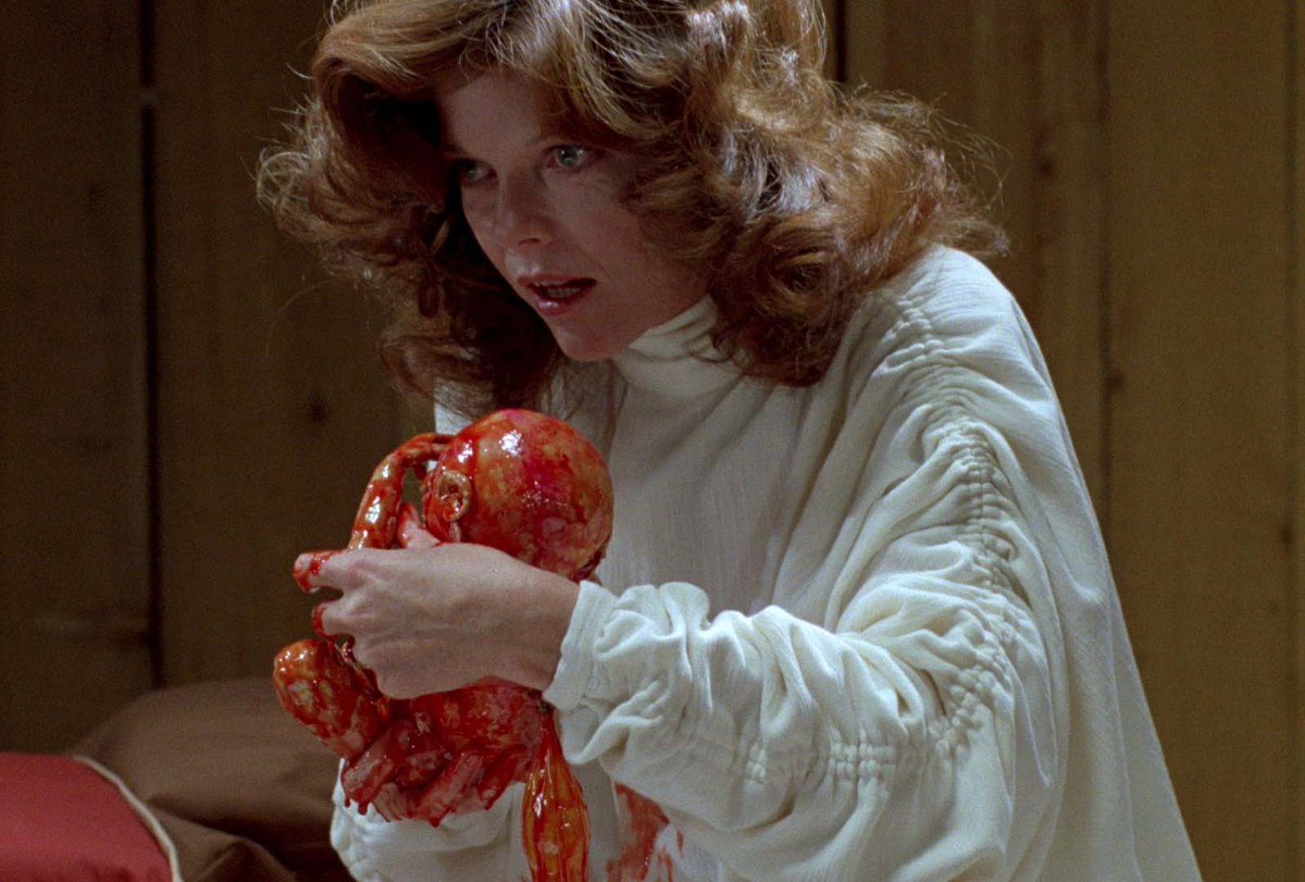 Nola Carveth (Samantha Eggar) with one of The Brood (1979)