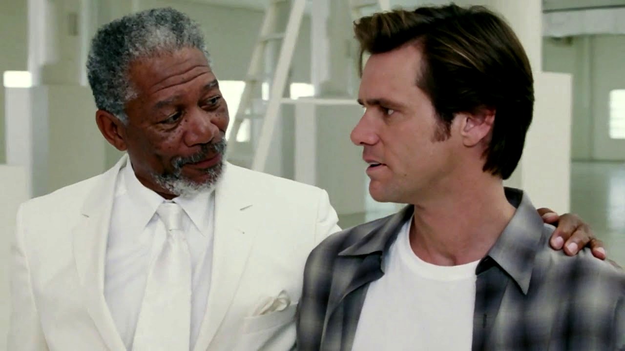 God (Morgan Freeman) grants Bruce (Jim Carrey) his powers for one week in Bruce Almighty (2003)